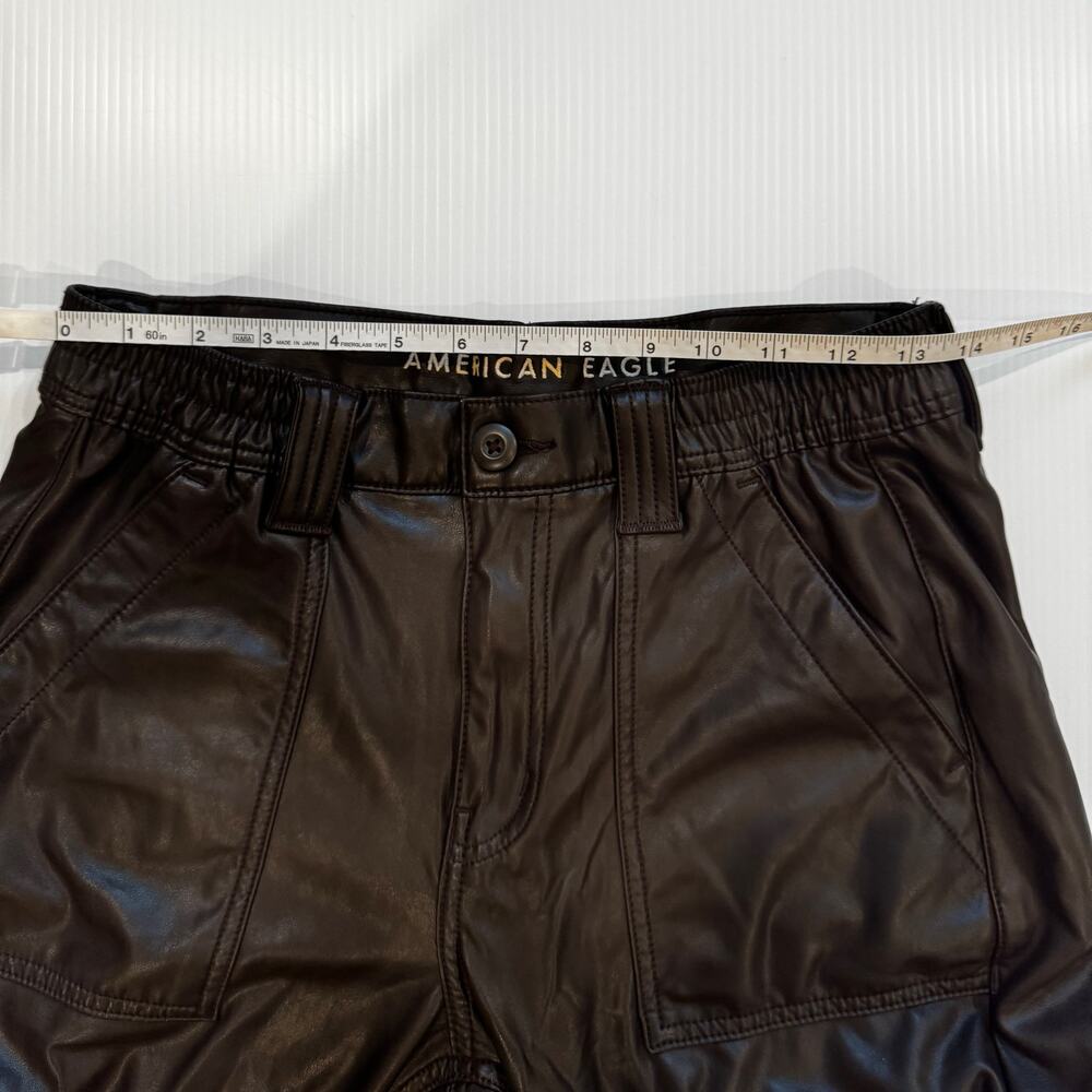 American Eagle Vegan Leather Cargo Pants Brown Straight Leg Women's 8 Long Y2K - Picture 6 of 16